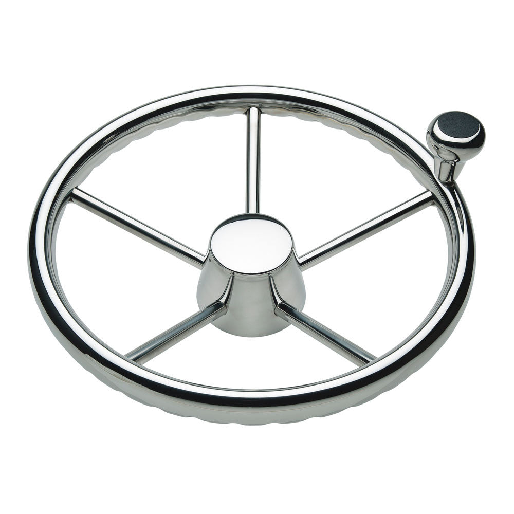 Ongaro 170 13.5" Stainless 5-Spoke Destroyer Wheel w/ Stainless Cap and FingerGrip Rim - Fits 3/4" Tapered Shaft Helm - Reel Draggin' Tackle