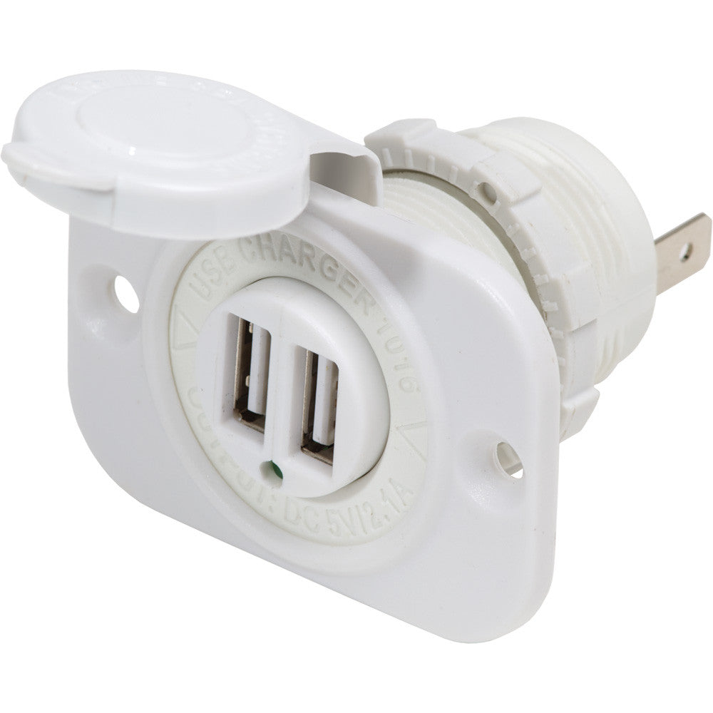 Blue Sea 12V DC Dual USB Charger Socket - White - Reel Draggin' Tackle