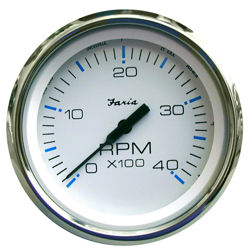 Faria Chesapeake White SS 4" Tachometer - 4,000 RPM (Diesel - Mechanical Takeoff & Var Ratio Alt) - Reel Draggin' Tackle