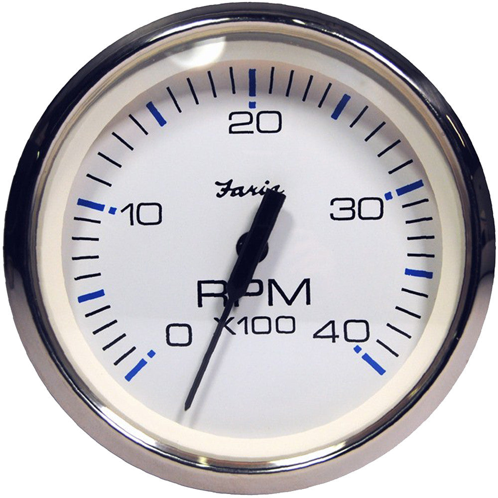 Faria Chesapeake White SS 4&#34; Tachometer - 4,000 RPM (Diesel - Magnetic Pick-Up) - Reel Draggin' Tackle