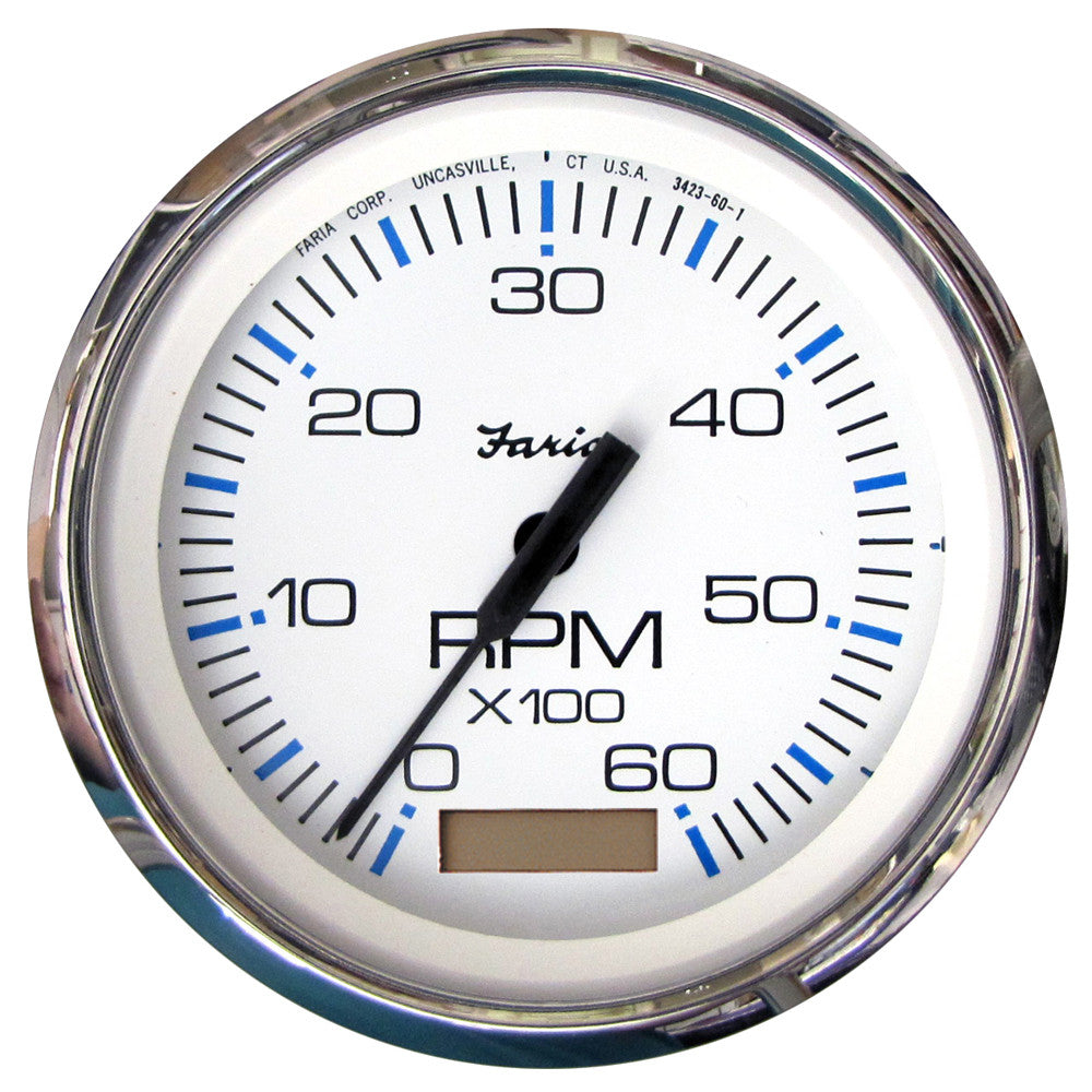 Faria Chesapeake White SS 4" Tachometer w/Hourmeter - 6,000 RPM (Gas - Inboard) - Reel Draggin' Tackle