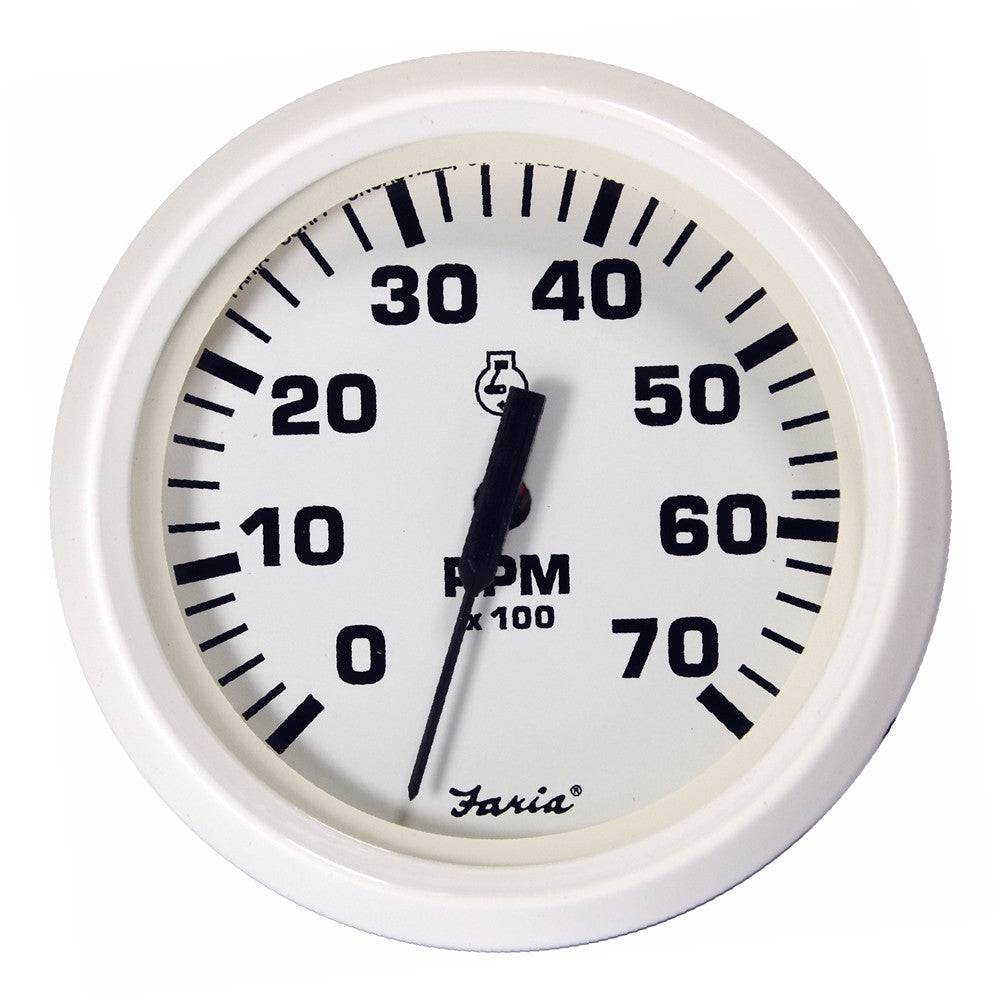Faria Dress White 4" Tachometer - 7,000 RPM (Gas - All Outboards) - Reel Draggin' Tackle