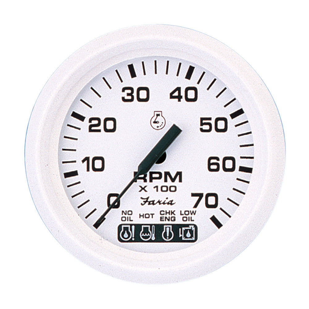Faria Dress White 4" Tachometer w/Systemcheck Indicator - 7,000 RPM (Gas - Johnson/Evinrude Outboard) - Reel Draggin' Tackle