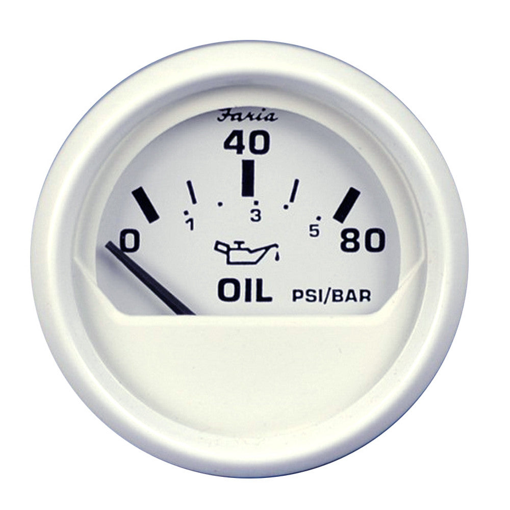 Faria Dress White 2" Oil Pressure Gauge - 80 PSI - Reel Draggin' Tackle