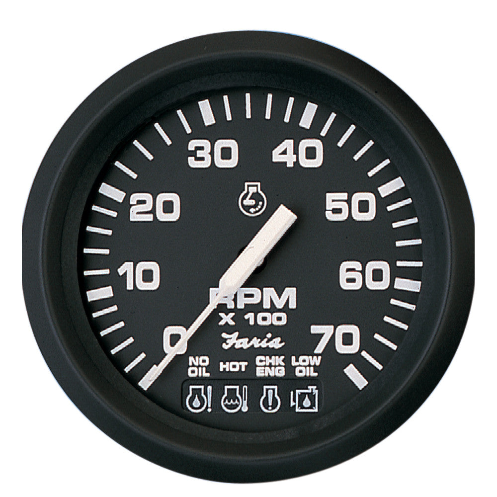 Faria Euro Black 4" Tachometer w/Systemcheck Indicator - 7,000 RPM (Gas - Johnson/Evinrude Outboard) - Reel Draggin' Tackle