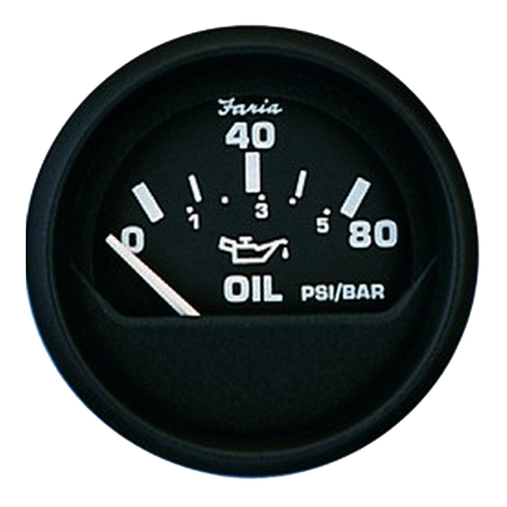 Faria Euro Black Oil Pressure Gauge - 80 PSI - Reel Draggin' Tackle
