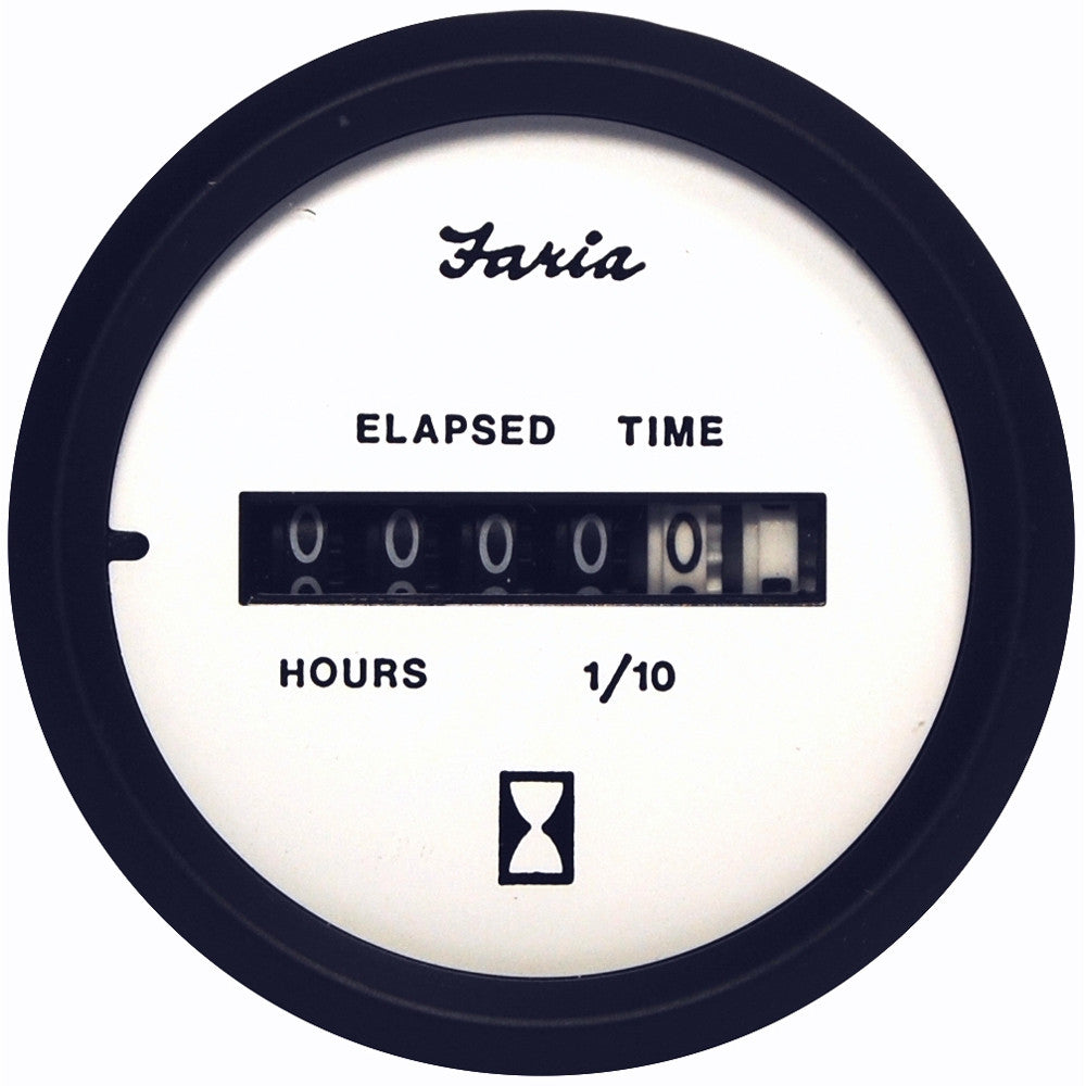 Faria Euro White 2" Hourmeter (10,000 Hrs) (12-32 VDC) - Reel Draggin' Tackle