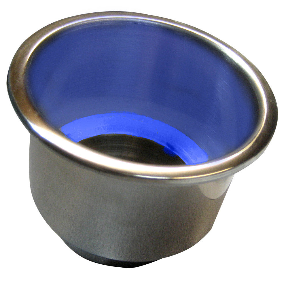 Whitecap Flush Mount Cup Holder w/Blue LED Light - Stainless Steel - Reel Draggin' Tackle
