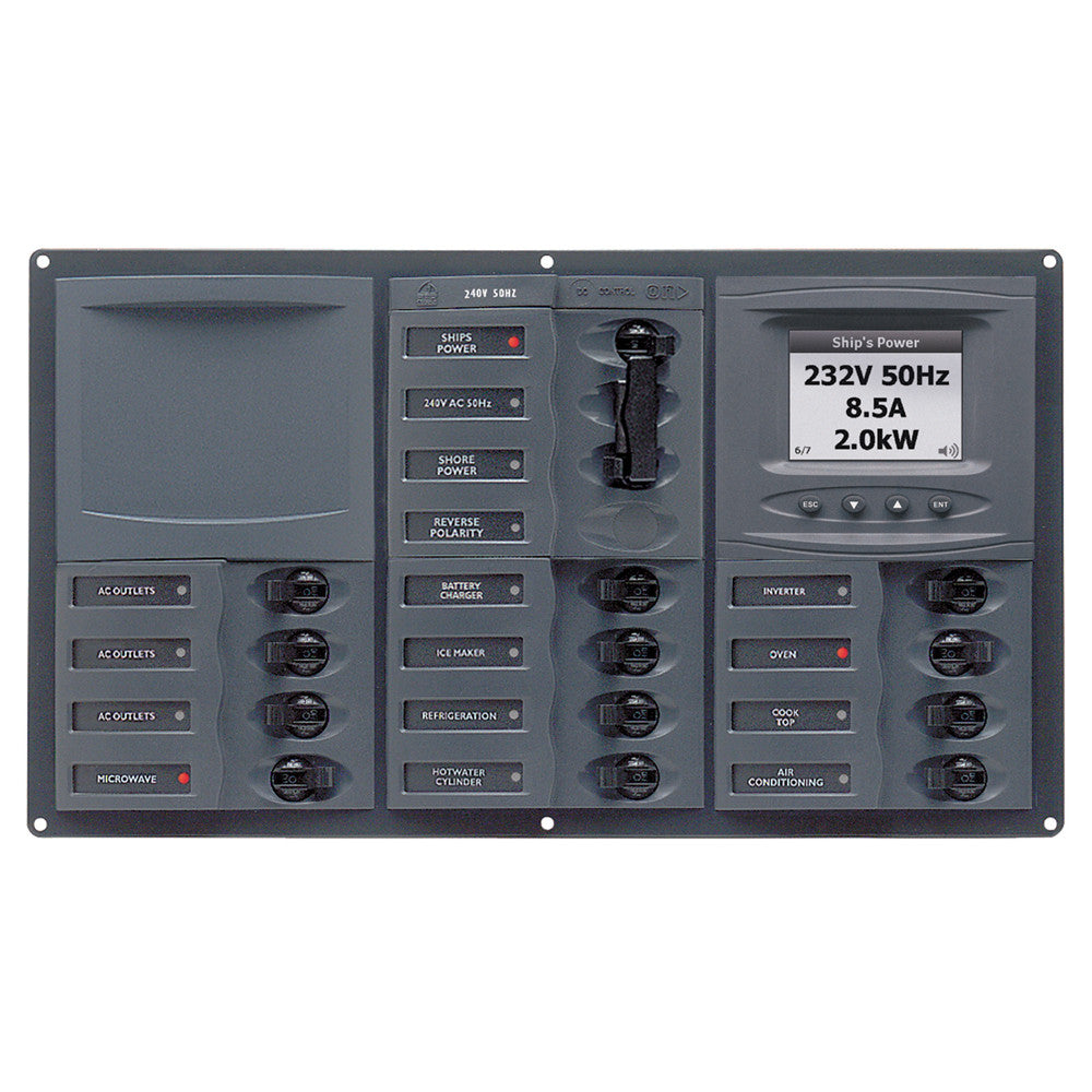 BEP AC Circuit Breaker Panel w/Digital Meters, 12SP 2DP AC230V ACSM Stainless Steel Horizontal - Reel Draggin' Tackle