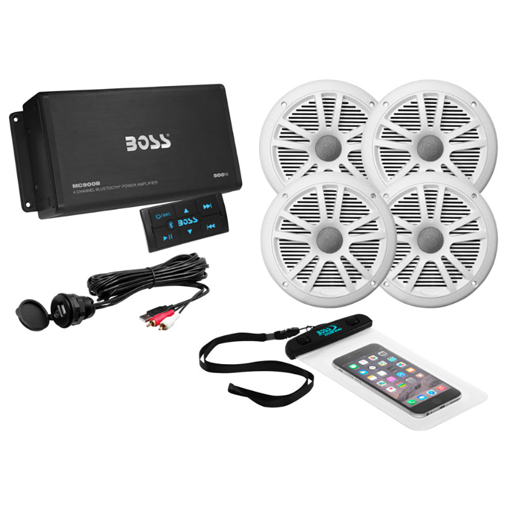Boss Audio ASK904B.64 4 Channel Amplifier 2 Pairs of 6.5" Speaker Kit - White