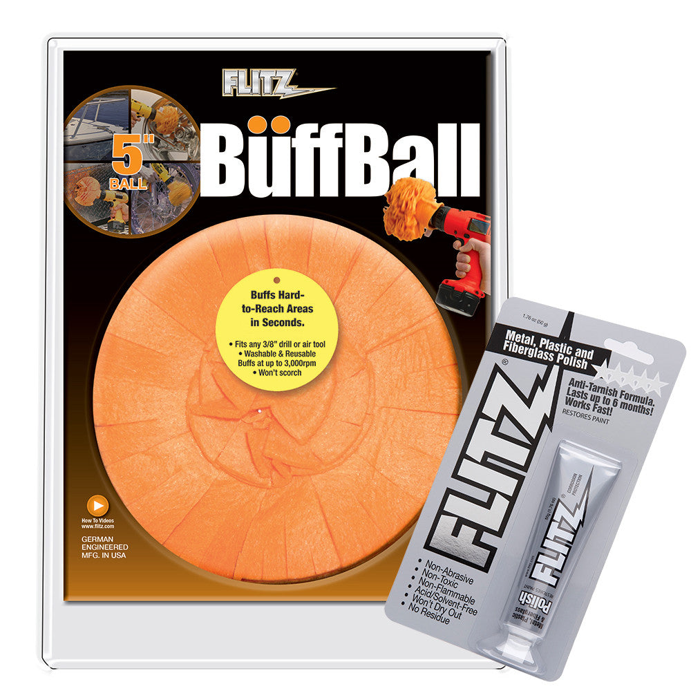 Flitz Buff Ball - Large 5" - White w/1.76oz Tube Flitz Polish