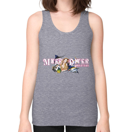 Unisex Fine Jersey Tank (on woman) Tri-Blend Grey Reel Draggin' Tackle