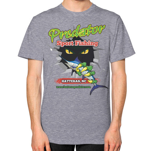 Unisex T-Shirt (on man) Tri-Blend Grey Reel Draggin' Tackle