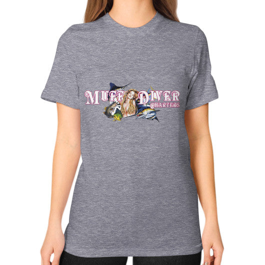 Unisex T-Shirt (on woman) Tri-Blend Grey Reel Draggin' Tackle