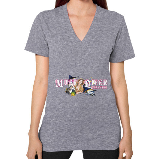 V-Neck (on woman) Tri-Blend Grey Reel Draggin' Tackle