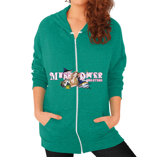 Zip Hoodie (on woman) Tri-Blend Vintage Green Reel Draggin' Tackle