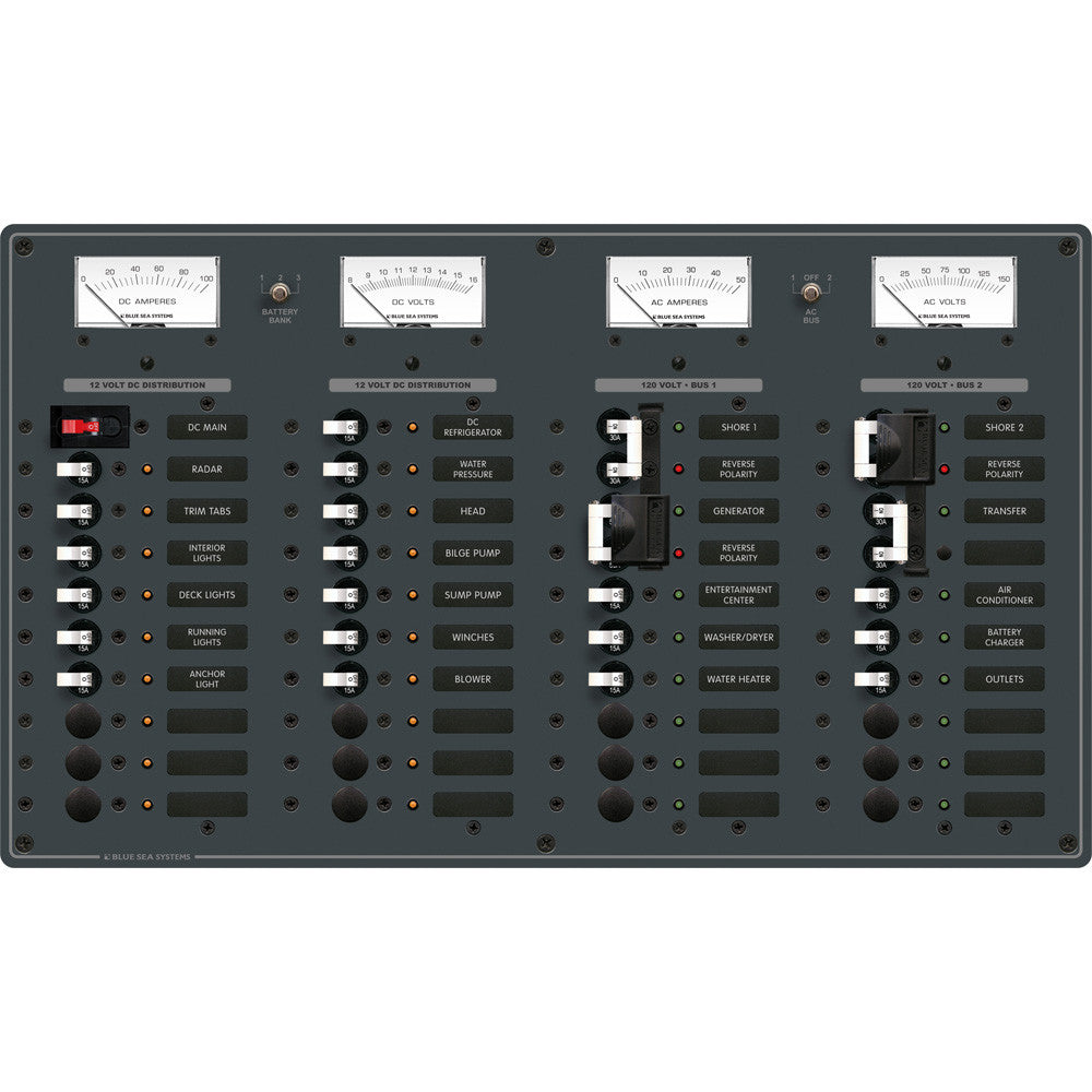 Blue Sea 8086 AC 3 Sources +12 Positions / DC Main +19 Position Toggle Circuit Breaker Panel  (White Switches) - Reel Draggin' Tackle
