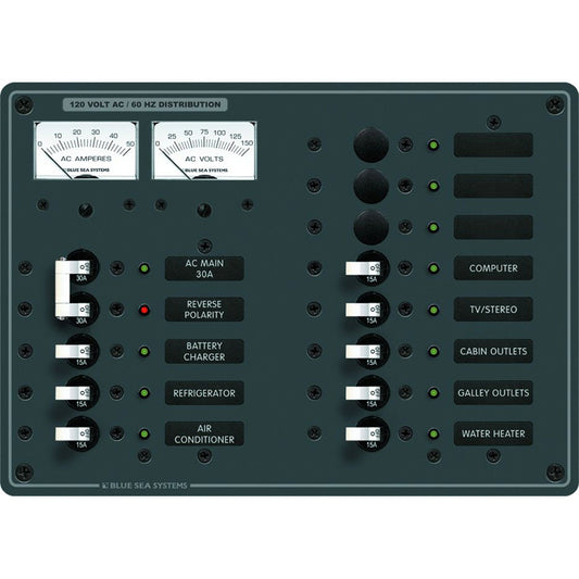 Blue Sea 8076 AC Main +11 Positions Toggle Circuit Breaker Panel   (White Switches) - Reel Draggin' Tackle