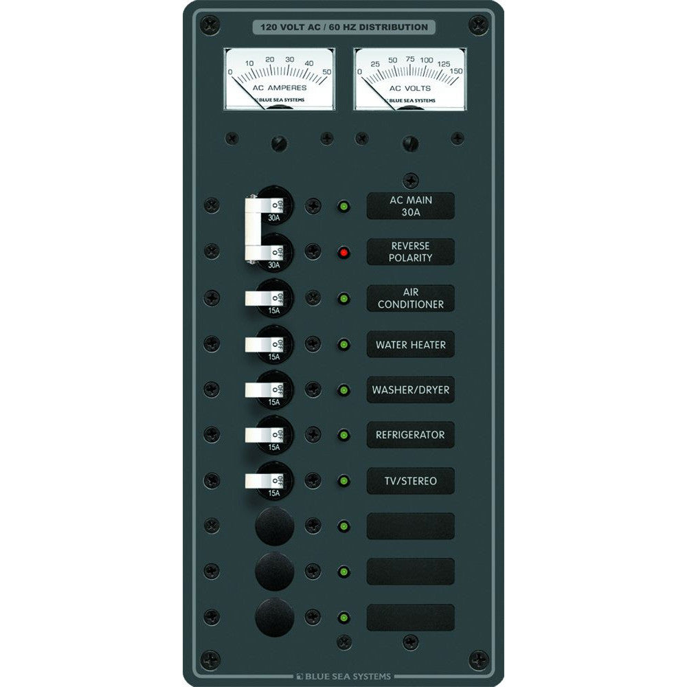 Blue Sea 8074 AC Main +8 Positions Toggle Circuit Breaker Panel  (White Switches) - Reel Draggin' Tackle