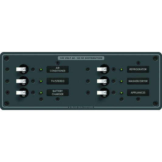 Blue Sea 8097 AC 6 Position Toggle Circuit Breaker Panel  (White Switches) - Reel Draggin' Tackle