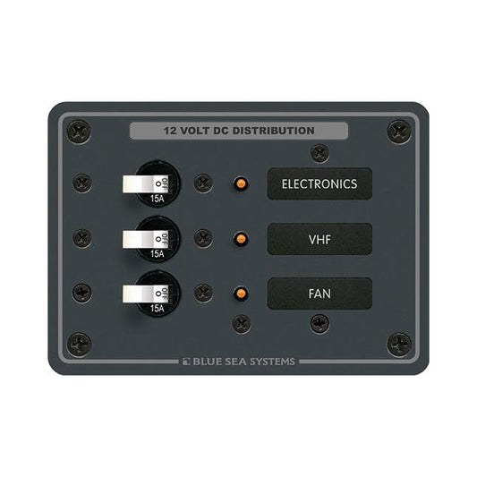 Blue Sea 8025 DC 3 Position Breaker Panel  (White Switches) - Reel Draggin' Tackle