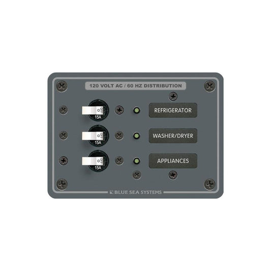 Blue Sea 8058 AC 3 Position Toggle Circuit Breaker Panel  (White Switches) - Reel Draggin' Tackle