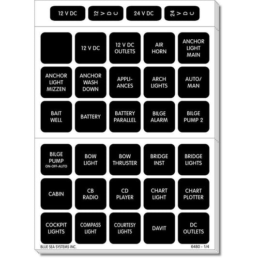 Blue Sea 4218 Square Format Label Set for Battery Management Panels - 30 - Reel Draggin' Tackle