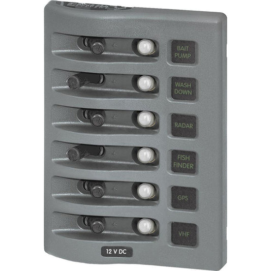 Blue Sea 4376 WeatherDeck Water Resistant Circuit Breaker Panel - 6 Position - Grey - Reel Draggin' Tackle