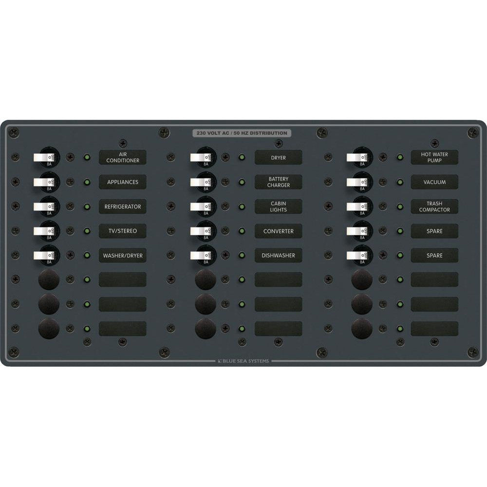 Blue Sea 8165 AV 24 Position 230v (European) Breaker Panel - White Switches - Reel Draggin' Tackle