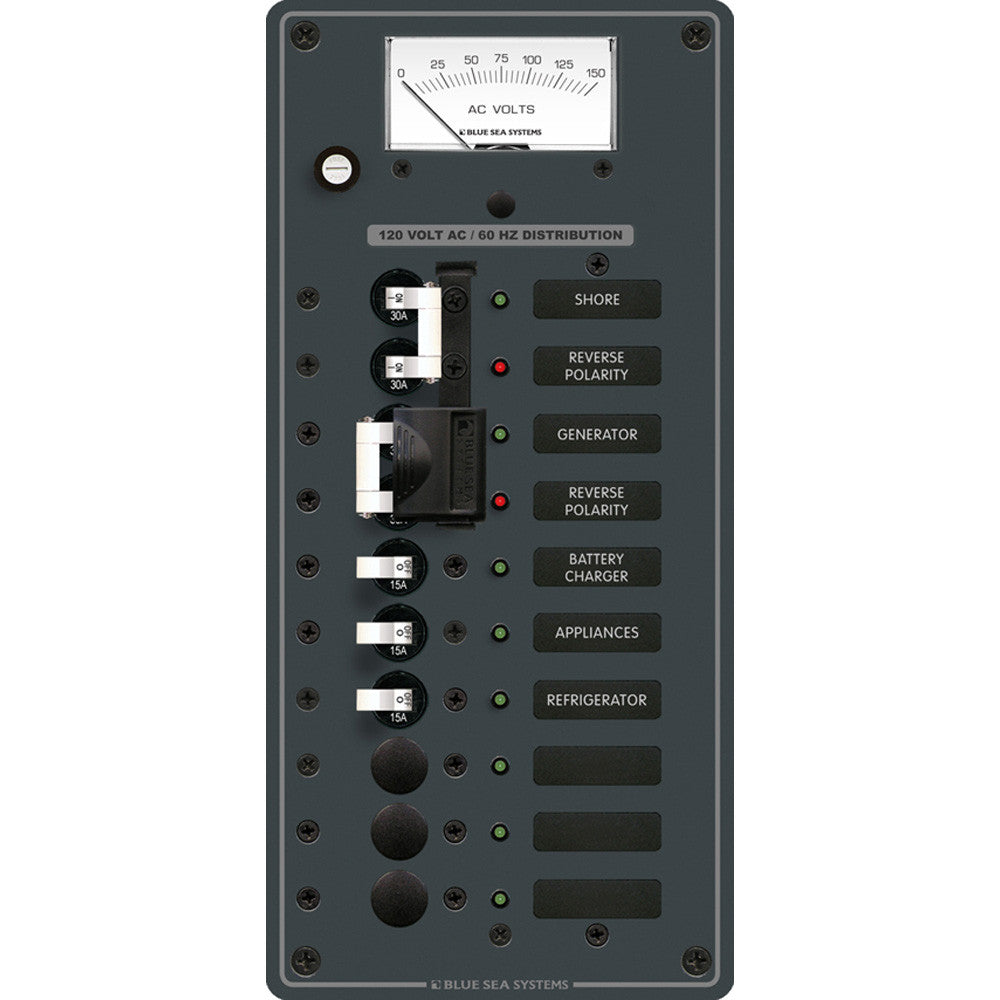 Blue Sea 8489 Breaker Panel - AC 2 Sources + 6 Positions - White - Reel Draggin' Tackle