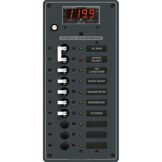 Blue Sea 8506 Breaker Panel - AC Main + 8 Positios (European) - White - Reel Draggin' Tackle