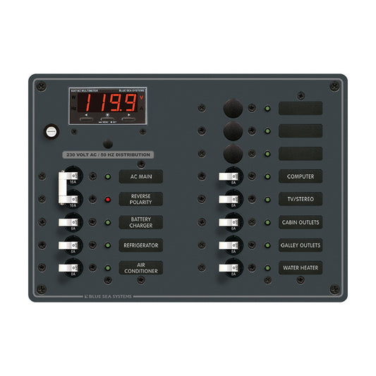 Blue Sea 8507 Breaker Panel - AC Main + 11 Position (European) - White - Reel Draggin' Tackle