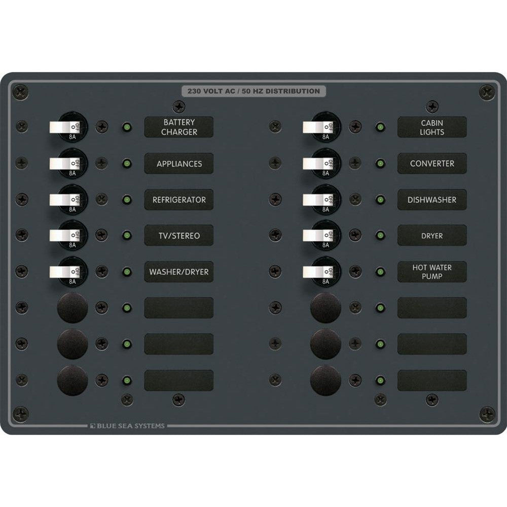 Blue Sea 8561 AC 16 Position 230v (European) Breaker Panel (White Switches) - Reel Draggin' Tackle