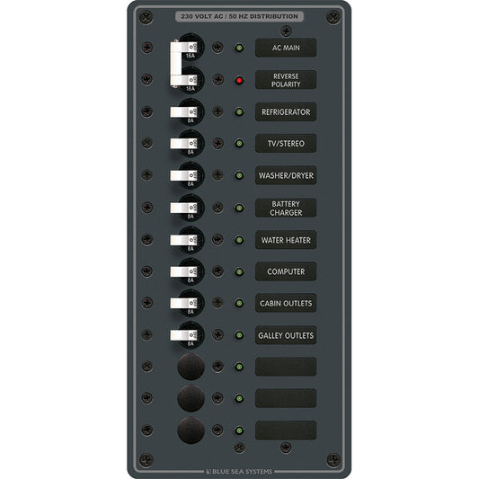 Blue Sea 8585 Breaker Panel - AC Main + 11 Positions (European) - White - Reel Draggin' Tackle
