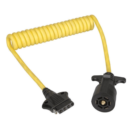 Wesbar 7-Way Trailer to 5-Way Flat Car End Coiled Jumper w/ 4ft cable - Reel Draggin' Tackle