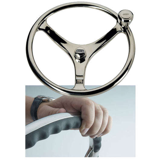 Edson 14.5" SS Comfort Grip Steering Wheel w/PowerKnob - Reel Draggin' Tackle