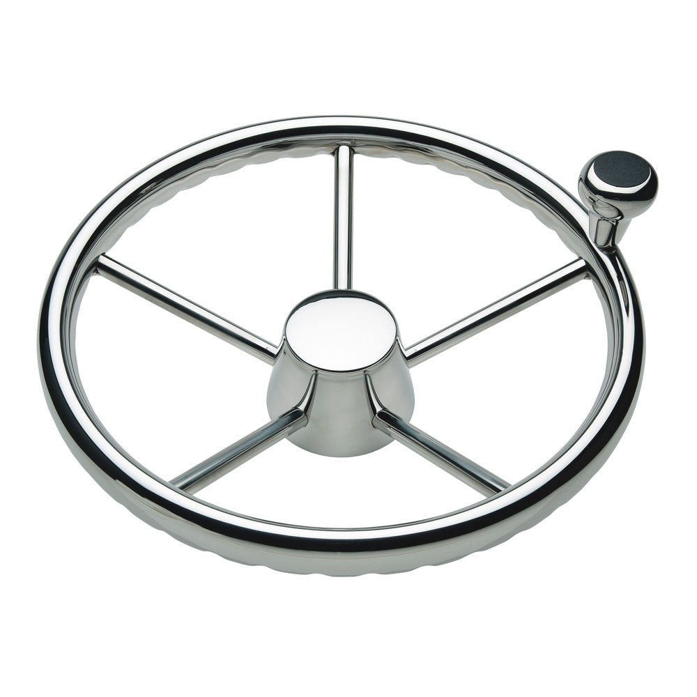 Ongaro 170 13.5&#34; Stainless 5-Spoke Destroyer Wheel w/ Stainless Cap and FingerGrip Rim - Fits 3/4&#34; Tapered Shaft Helm - Reel Draggin' Tackle