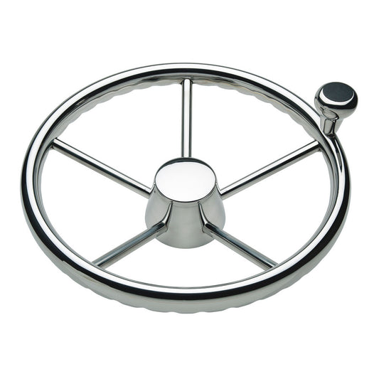 Ongaro 170 13.5" Stainless 5-Spoke Destroyer Wheel w/ Stainless Cap and FingerGrip Rim - Fits 3/4" Tapered Shaft Helm - Reel Draggin' Tackle