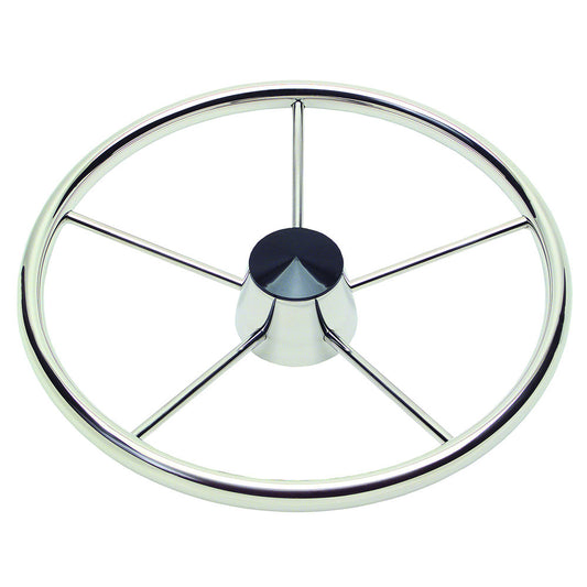 Ongaro 170 13.5" Stainless 5-Spoke Destroyer Wheel w/ Black Cap and Standard Rim - Fits 3/4" Tapered Shaft Helm - Reel Draggin' Tackle