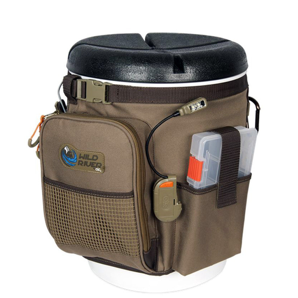 Wild River RIGGER 5 Gallon Bucket Organizer w/Lights, Plier Holder & Lanyard, 2 PT3500 Trays & Bucket w/Seat - Reel Draggin' Tackle