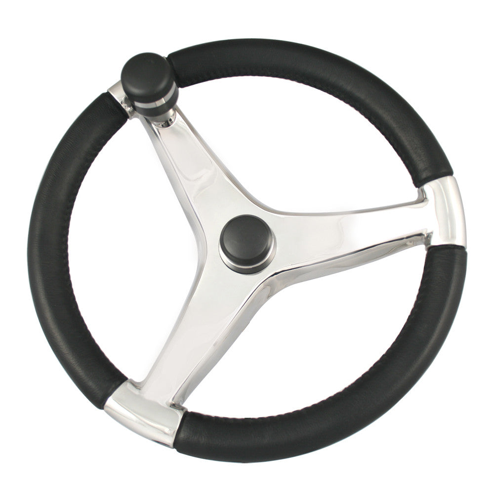 Ongaro Evo Pro 316 Cast Stainless Steel Steering Wheel w/Control Knob - 13.5" Diameter - Reel Draggin' Tackle