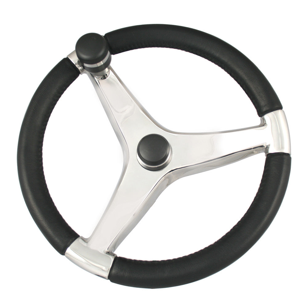 Ongaro Evo Pro 316 Cast Stainless Steel Steering Wheel w/Control Knob - 15.5&#34; Diameter - Reel Draggin' Tackle