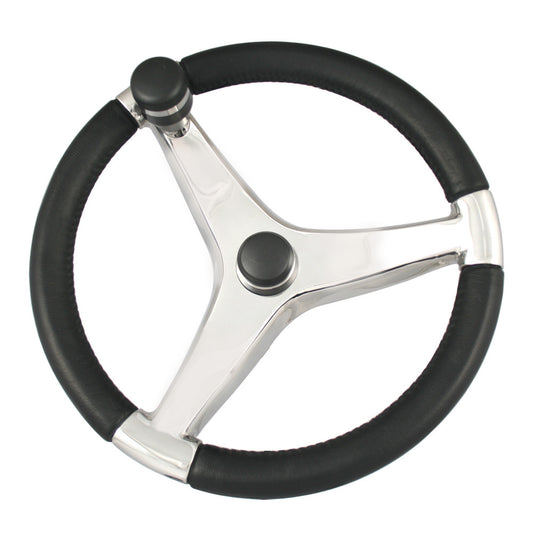 Ongaro Evo Pro 316 Cast Stainless Steel Steering Wheel w/Control Knob - 15.5" Diameter - Reel Draggin' Tackle