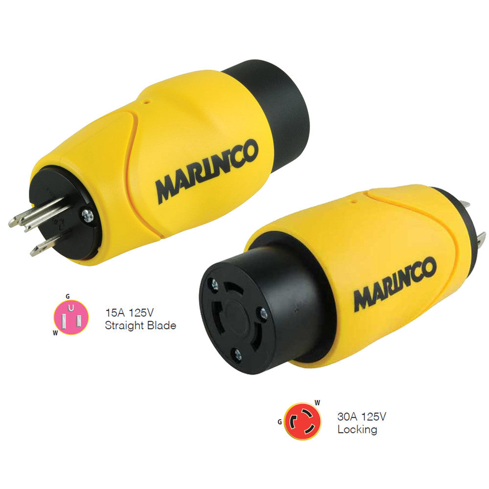 Marinco Straight Adapter 15Amp Straight Male to 30Amp Locking Female Connector - Reel Draggin' Tackle