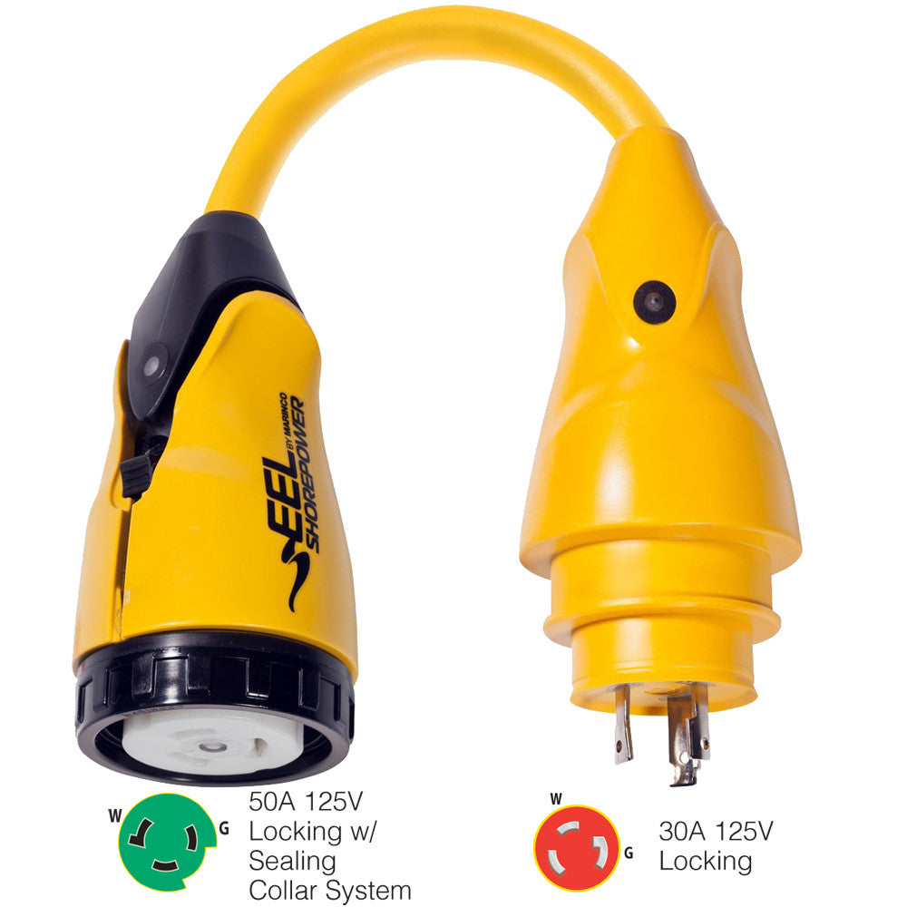 Marinco P30-503 EEL 50A-125V Female to 30A-125V Male Pigtail Adapter - Yellow - Reel Draggin' Tackle