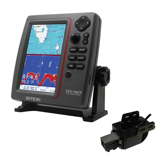 SI-TEX SVS-760CF Dual Frequency Chartplotter Sounder w/Navionics+ Flexible Coverage & Transom Mount Triducer - Reel Draggin' Tackle