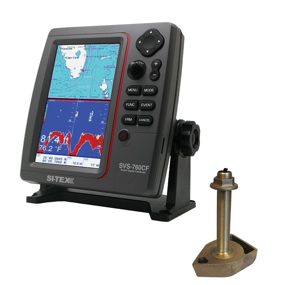 SI-TEX SVS-760CF Dual Frequency Chartplotter/Sounder w/Navionics+ Flexible Coverage & 1700/50/200T-CX Transducer - Reel Draggin' Tackle