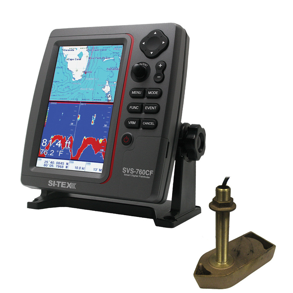 SI-TEX SVS-760CF Dual Frequency Chartplotter/Sounder w/ Navionics+ Flexible Coverage & 307/50/200T 8P Transducer - Reel Draggin' Tackle
