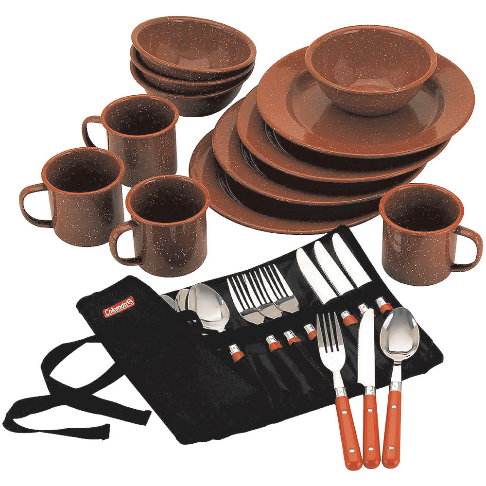 Coleman 24-Piece Speckled Enamelware Cook Set - Red - Reel Draggin' Tackle