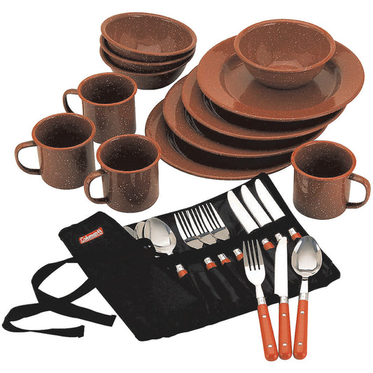 Coleman 24-Piece Speckled Enamelware Cook Set - Red - Reel Draggin' Tackle